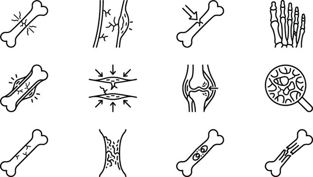 Set of medical bone and joint disease icons.