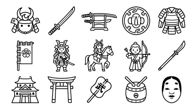 Traditional Japanese Samurai Culture Outline Set