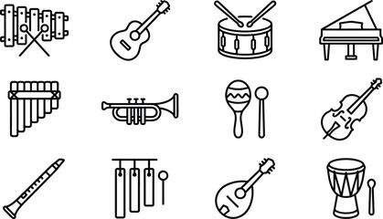 Set of musical instruments icons line art illustration. © Wahid