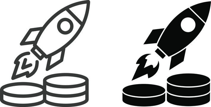 Rocket launching from stack of coins financial growth concept