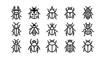 Set of black and white beetle insect icons. © Alvina