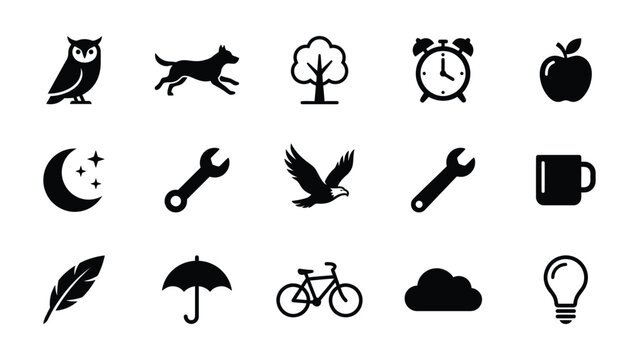 Collection of miscellaneous black vector icons set.