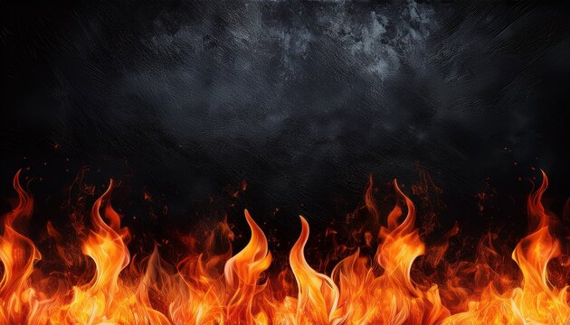 flames of fire border at bottom of black grunge background