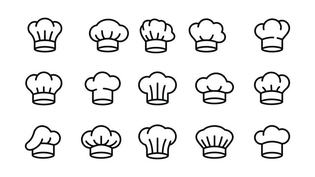 Collection of various chef hat line icons set.