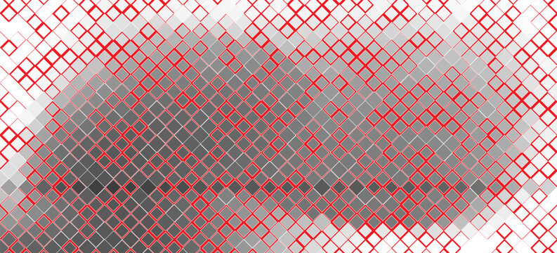 Contemporary red square outline network on light gray geometric background, clean vector design with modern structure.