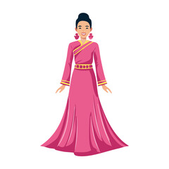 Fototapeta premium Woman in traditional pink dress with yellow trim