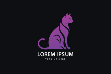 Obraz premium Elegant Purple Cat Logo Design - Sitting Feline Line Art Icon