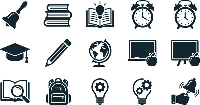 Education Icons Collection: School Supplies, Learning Symbols, and Study Elements