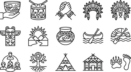 Native American Symbols Icons Set: Culture, Tradition, Nature, Journey © nami8