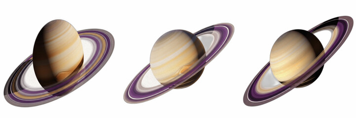 Set of Saturn Planet Realistic Space Illustration With Vibrant Rings and Deep Cosmic Details Isolated on a Crisp White Background Perfect for Astronomy PNG Design Elements © Janwar