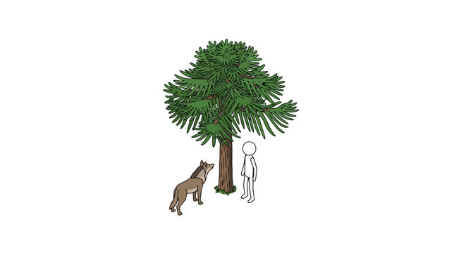 Illustrated jungle scene with human and wild leopard together.