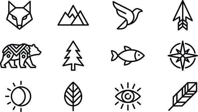 Minimalist Geometric Icons: Nature, Animals, Symbols - Vector Set