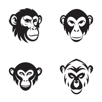 Chimpanzee and monkey head mascot vector icons set
