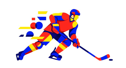 Fototapeta premium A hockey player in action on ice rink during a competitive ice hockey game