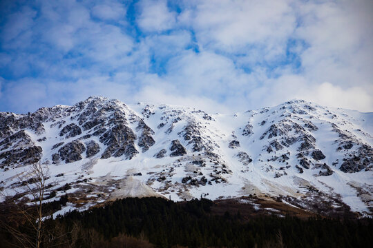 snow covered mountains