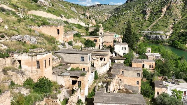 Halfeti Savasan Village Aerial View, May, 11, 2023, Sanliurfa, Halfeti, Turkey
