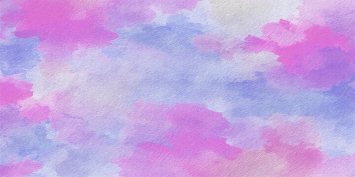 Abstract watercolor clouds in soft pink and lavender hues create a dreamy, ethereal backdrop.