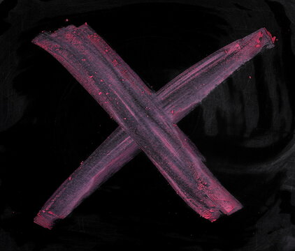 Hand draw pink x, shape cross chalkboard, blackboard texture