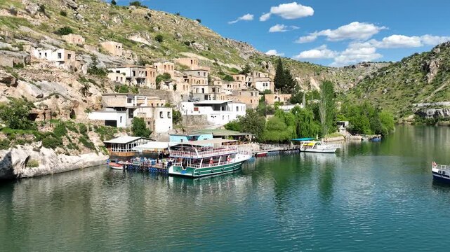 Halfeti Savasan Village Aerial View, May, 11, 2023, Sanliurfa, Halfeti, Turkey