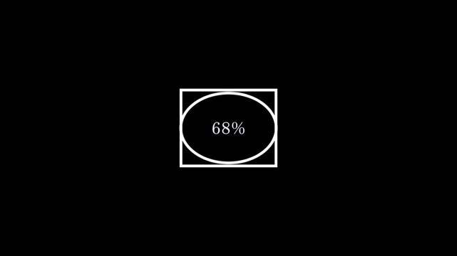 68% Percent Loading Progress Indicator Animation with Geometric Circle and Square Frame on Black Background