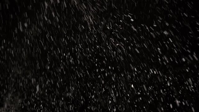Witness the mesmerizing dance of snowflakes as they swirl in a dramatic blizzard against a black sky, creating a captivating winter spectacle that enchants the senses