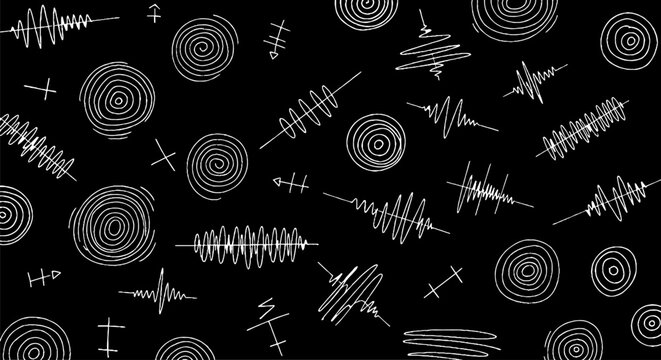 Abstract Soundwave and Spiral Pattern Design Elements.