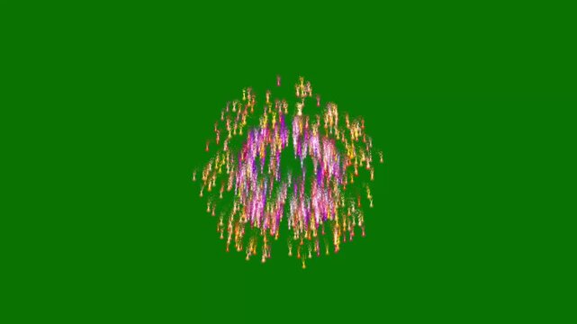 Fireworks display celebration, colorful firework 4K  green background, seamless loop of glowing night-sky explosions, abstract golden shining festival overlay for party, holiday and invitation use