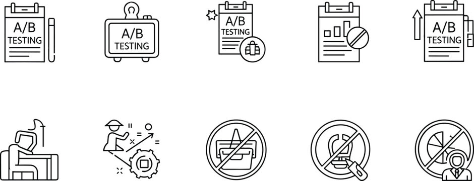 A/B Testing Line Icons Set for Conversion Optimization Marketing Analytics Experiment Management User Experience Performance Tracking