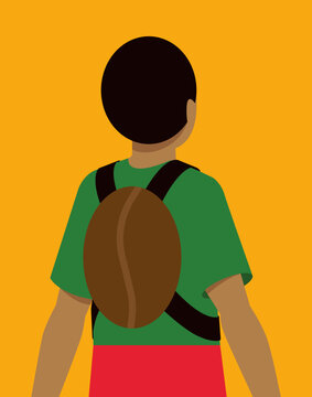 Child Labor in Coffee Plantations: Schoolbag Replaced by a Coffee Bean - Yellow Background