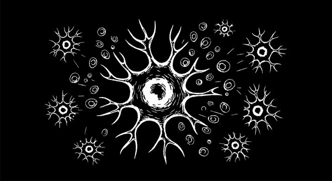 Detailed Abstract Illustration of Neurons and Cellular Structures.