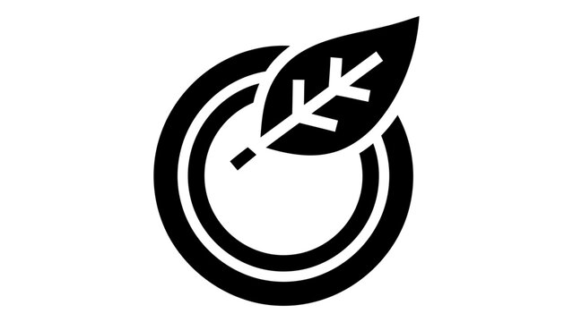 A minimalist black icon featuring a circular ring design with an integrated leaf element, symbolizing nature, recycling,