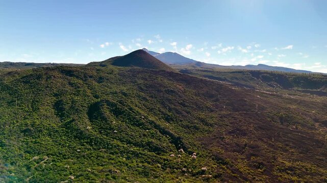 Aerial drone view of Santiago del Teide valley and Mount Teide, Tenerife