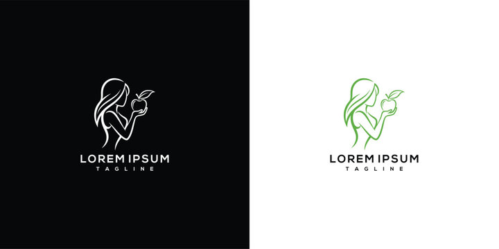 Minimalist Woman Holding Apple Logo - Black and White  Green Versions