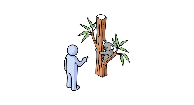 Person examining broken tree with green leaves outdoors.