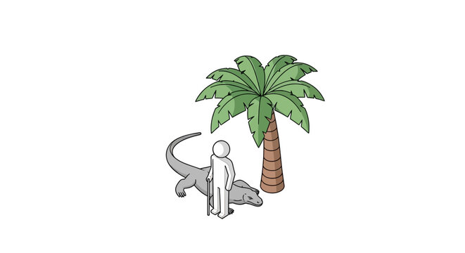 Cute cartoon monkey resting under a palm tree illustration.