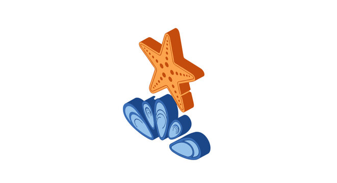 Colorful illustration of starfish and seashells together.