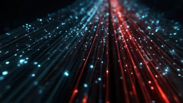 Fiber Optic Cable Network with Red and Blue Light