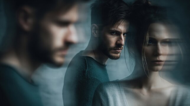 Relationship problems and emotional distress in a couple. This conceptual image represents the psychological struggles and communication breakdowns often experienced in troubled relationships.