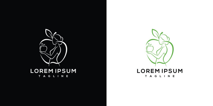 Apple Logo Design - Woman Holding Fruit Organic Food Health Wellness
