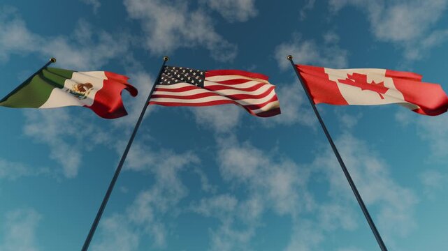Waving united states, Mexico and canadian flags 2026 soccer world sport events