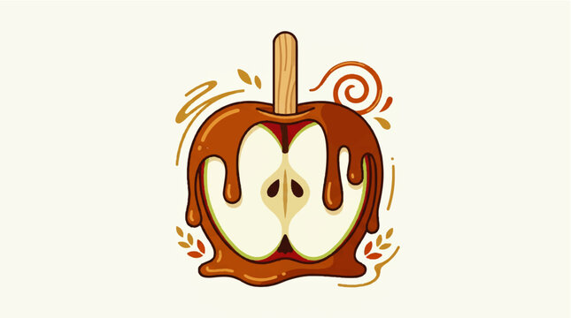 A delicious caramel apple vector illustration depicts a tasty dessert