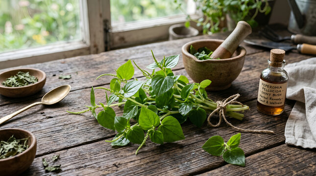 Herbal Remedy Preparation with Peperomia Pellucida Shiny Bush