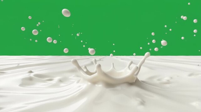 4K AI video of a centered waffle cone on green screen as a white plombir style ice cream scoop falls from above into the cone.