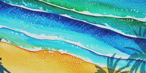 Obraz premium Watercolor wave pattern with blue and green hues and a golden sand beach waves ocean