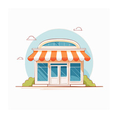 Obraz premium Flat design storefront with orange and white awning