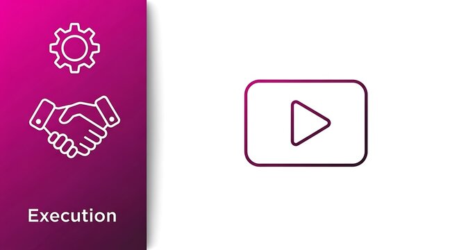 Execution icon with play button symbol on purple background.