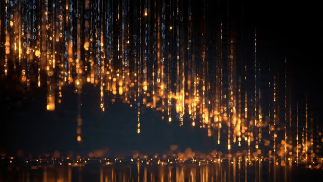 Digital Data Rain with Golden Particles