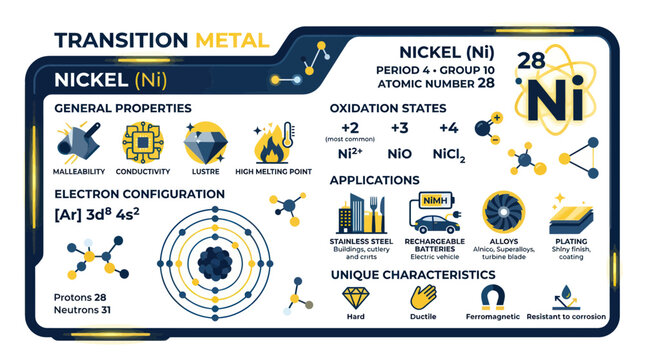 Nickel (Ni) Properties, Electron Configuration, Applications, and Unique Characteristics