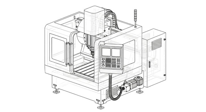 Detailed CAD Drawing of an Industrial CNC Milling Machine for Precision Manufacturing and Engineering Design
