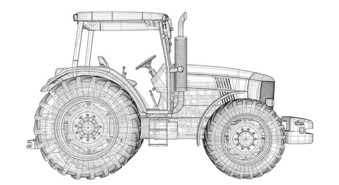 Detailed CAD Wireframe 3D Model of a Modern Agricultural Tractor for Engineering and Design